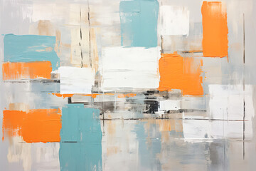 Abstract modern art drawn with broad, large strokes, oil painting, blue and orange colors