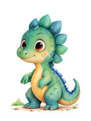 Obraz premium Adorable Baby Dinosaur Watercolor Clipart