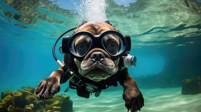sea scuba diving dog