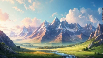 Schilderijen op glas sunrise in the mountains © RIYAAN