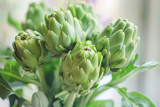 Bunch of fresh artichokes, showcasing their vibrant green color and unique shapes