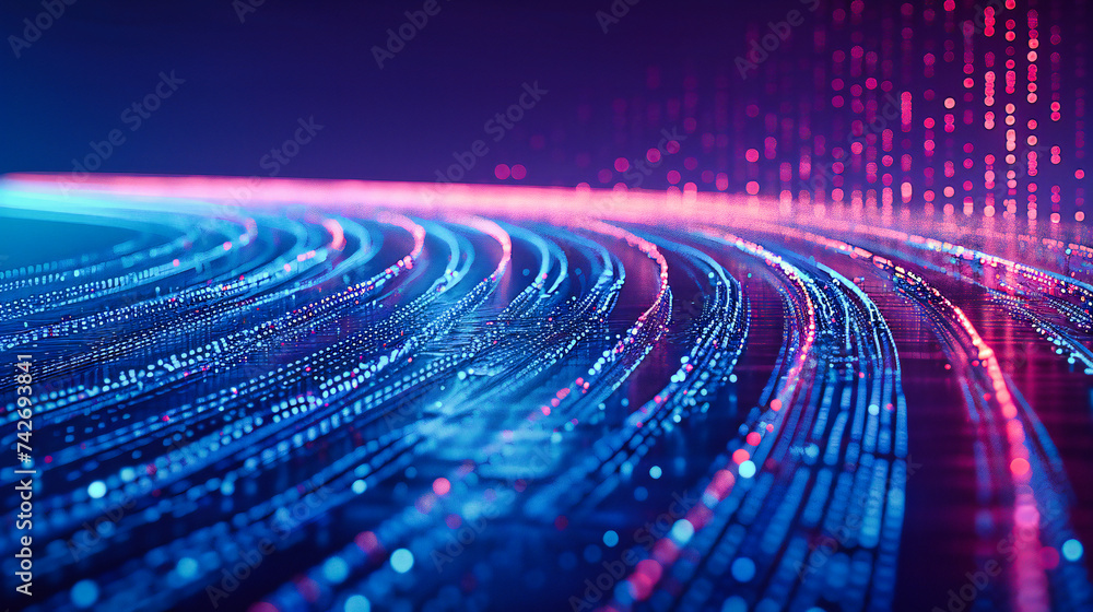 Poster digital frontier: abstract network lines in blue, representing the future of technology