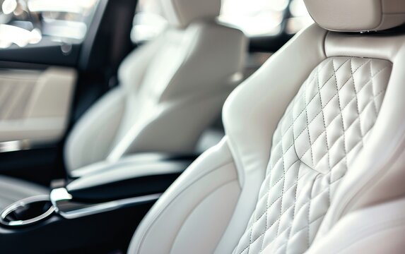 This view highlights the luxurious backseat design of a modern car, with cream leather upholstery and quilted patterns. The focus on comfort and style creates an inviting space for passengers.