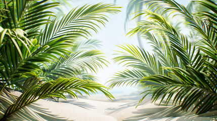 Tropical Paradise: Sunny Beach with Palm Trees, Embodying Summer Vacation Dreams