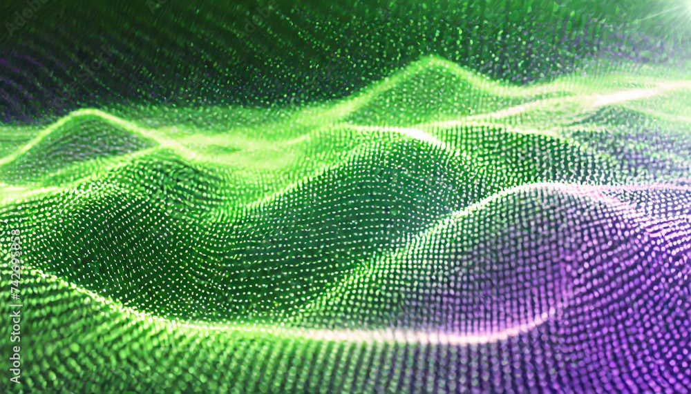 Poster technology digital wave background concept.beautiful motion waving dots texture with glowing defocus