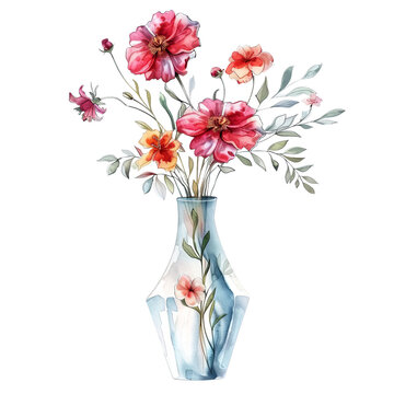 recommend clip art: Vase of flowers watercolor clipart illustration on transparent background