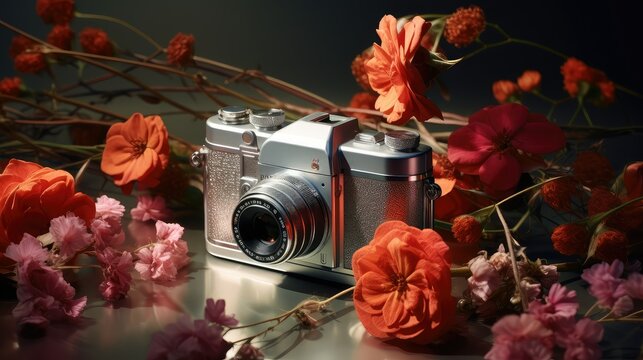 beauty camera with flowers