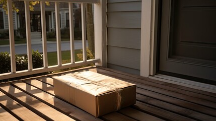 shipment package on a porch In - obrazy, fototapety, plakaty
