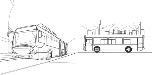 Bus for public transportation in city. Continuous one line drawing
