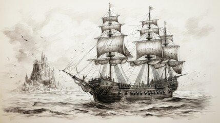 sketch pirate ship drawing