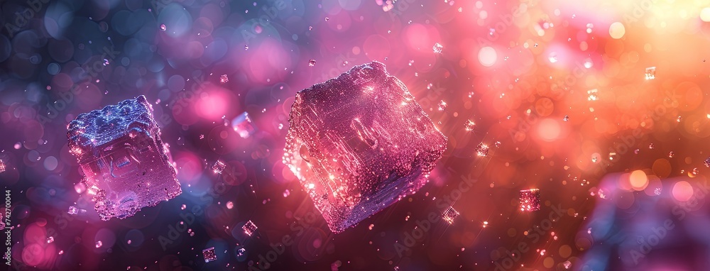 Poster a abstract violet neon tiled background with squares, in the style of cubo-futurism, delicate constr