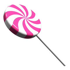 Spiral lollipop. Lollipop on stick. 3D rendering illustration of a round lollipop. Striped twisted candy