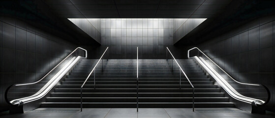 Empty Subway Staircase: A Modern Architectural Detail, Emphasizing Urban Transportation and City Life