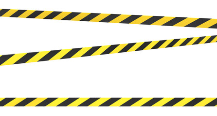 Warning tape and police line. Black and yellow line striped. Warning danger tape. Restriction tapes 3d rendering
