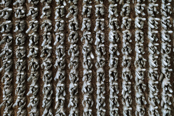 Dirt-proof door mat bristly texture close-up. Outdoor plastic mat with bristles to collect sand and dust.