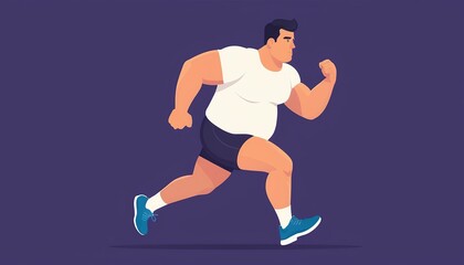 Fototapeta na wymiar Fat Man Overcoming Health Problems Through Sport