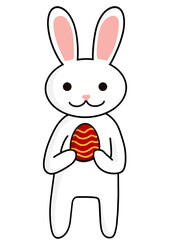 A cute bunny holding Easter egg.