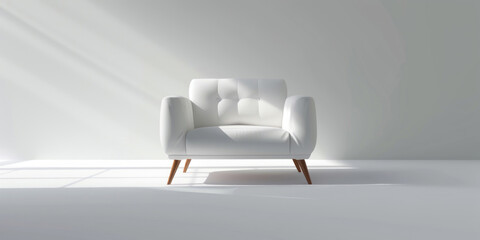 A white armchair is presented on a white background, showcasing elegant, mid-century illustration. - obrazy, fototapety, plakaty