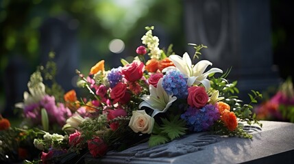 cemetery flowers on grave