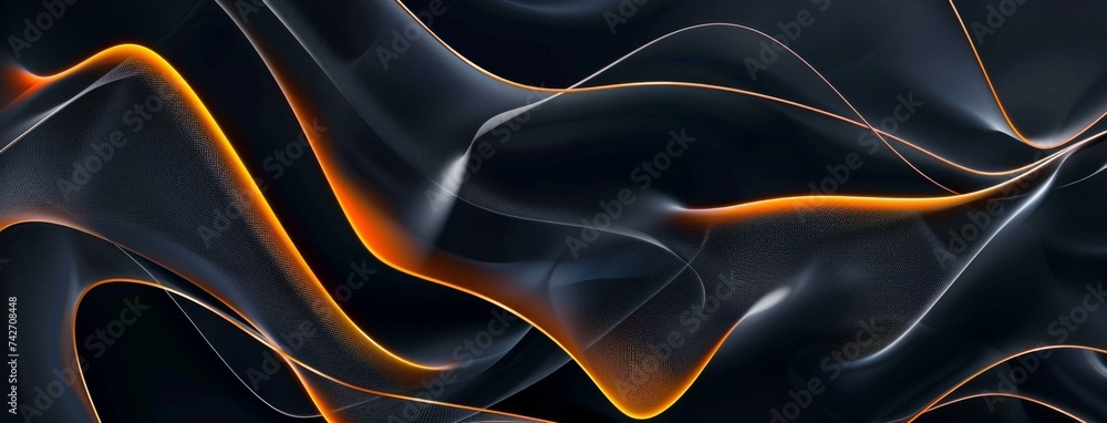 Poster black abstract background with lines and orange gradient