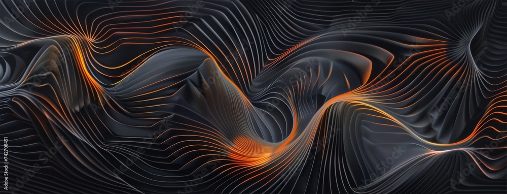 Poster black abstract background with lines and orange gradient
