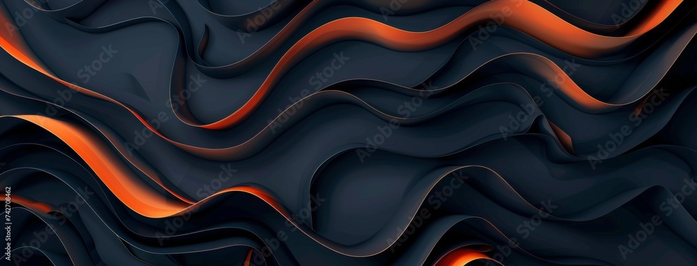 Poster black abstract background with lines and orange gradient