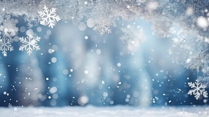Fototapeta premium Winter, snow and blurred trees background