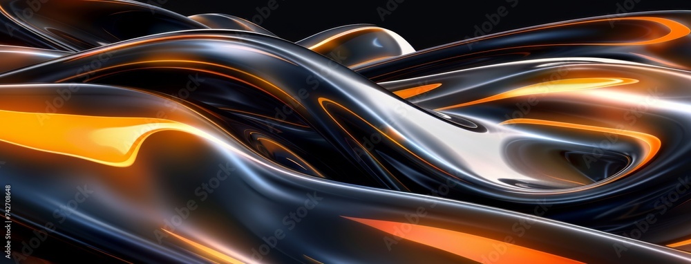 Poster black abstract background with lines and orange gradient