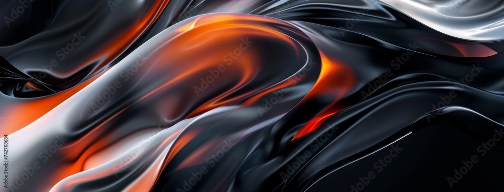 Poster black abstract background with lines and orange gradient