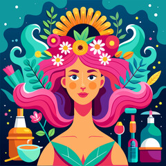 Beautiful girl hair spa illustration design