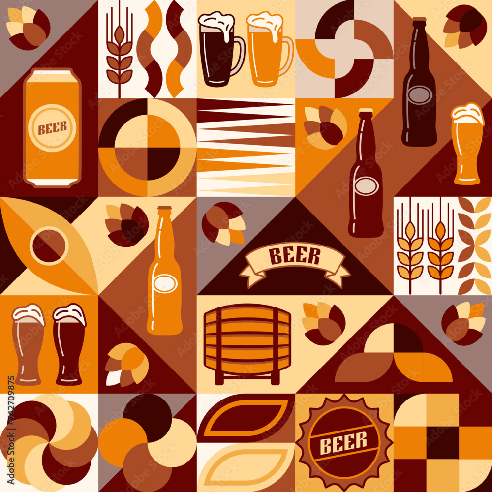 Aufkleber beer theme background with icons, design elements in simple geometric style. seamless pattern with a