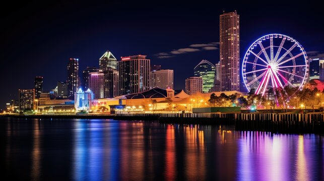 Fototapeta ferris navy pier night