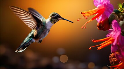 Fototapeta premium nectar annas hummingbird with flower