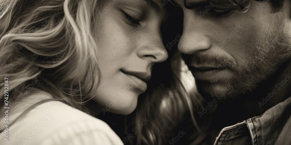 Poster a monochrome image of a man and a woman, suitable for various concepts and designs