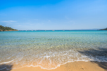 Beautiful Notre Dame beach (Plage Notre-Dame) on Porquerolles island (l'île de Porquerolles), France