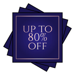 Up to 80% off written over an overlay of three blue squares at different angles.