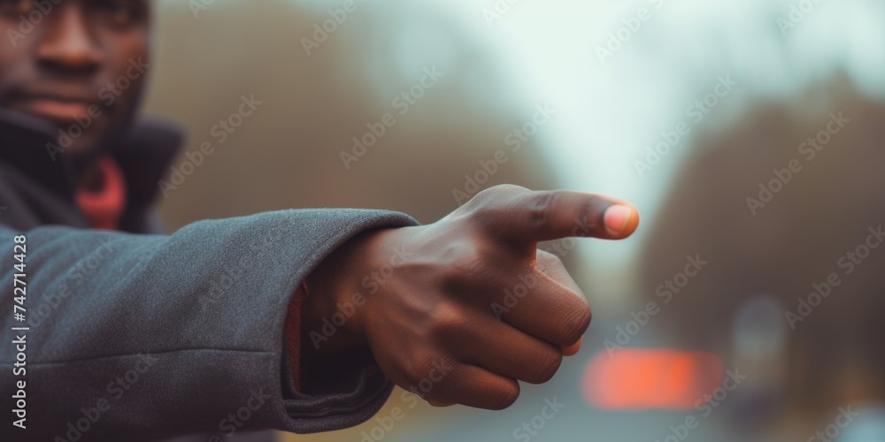 Poster a man pointing at something. ideal for business presentations