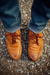 A pair of brown shoes with laces. Suitable for fashion or footwear concepts
