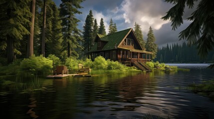 Fototapeta na wymiar nature cabin on lake