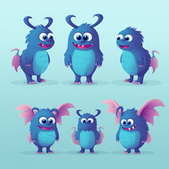 Fototapeta premium Concept design sheet of of cute cartoon monster 