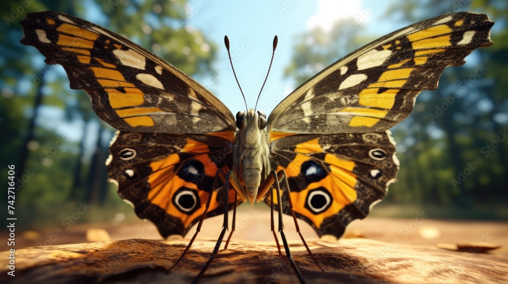 Poster a close up of a butterfly resting on a rock. perfect for nature and wildlife concepts