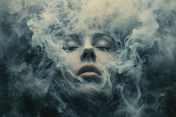 illustration of a girl with smoke. Created with Ai