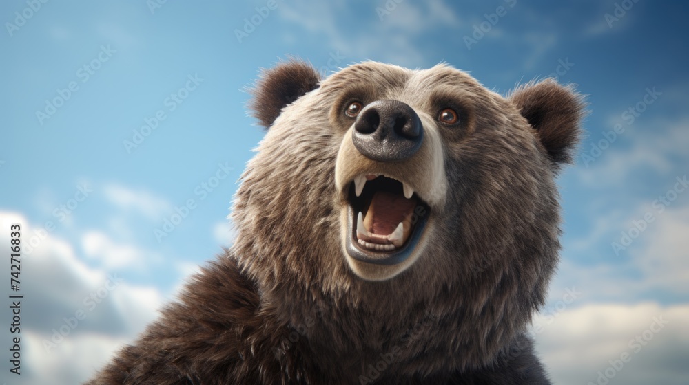 Poster a large brown bear with its mouth open. suitable for wildlife and nature concepts