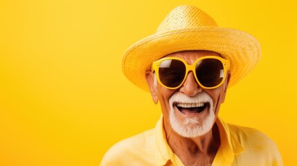 An older man wearing a straw hat and sunglasses. Suitable for travel or retirement concepts - Powered by Adobe