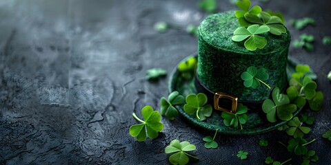 St Patricks Day symbol lucky top hat with shamrock and clover. Concept St Patrick's Day, Lucky Top Hat, Shamrock, Clover, Symbol