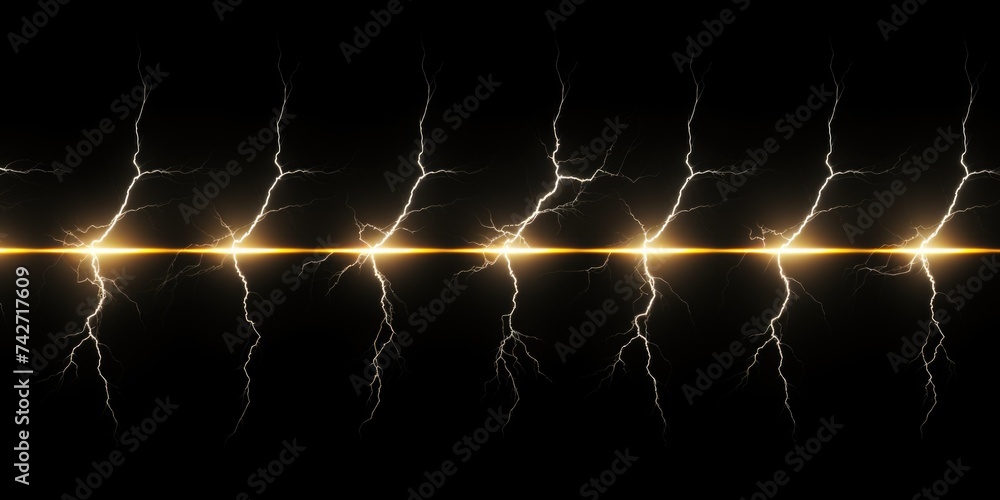 Poster a series of lightning streaks on a dark, dramatic backdrop. suitable for dramatic or weather-related