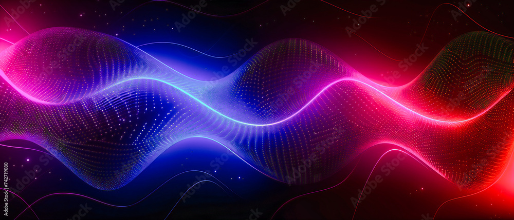 Poster digital waveform: abstract background with blue lines and futuristic network patterns