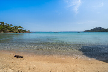 Beautiful Notre Dame beach (Plage Notre-Dame) on Porquerolles island (l'île de Porquerolles), France