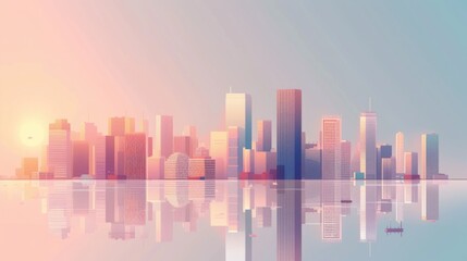 Fototapeta na wymiar 2d flat illustration abstract vector graphic design of a city skyline with modern high rise buildings 