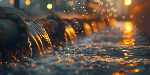 World water day A fountain pouring water, Raindrops during a heavy rain splashing into a puddle in an urban setting


